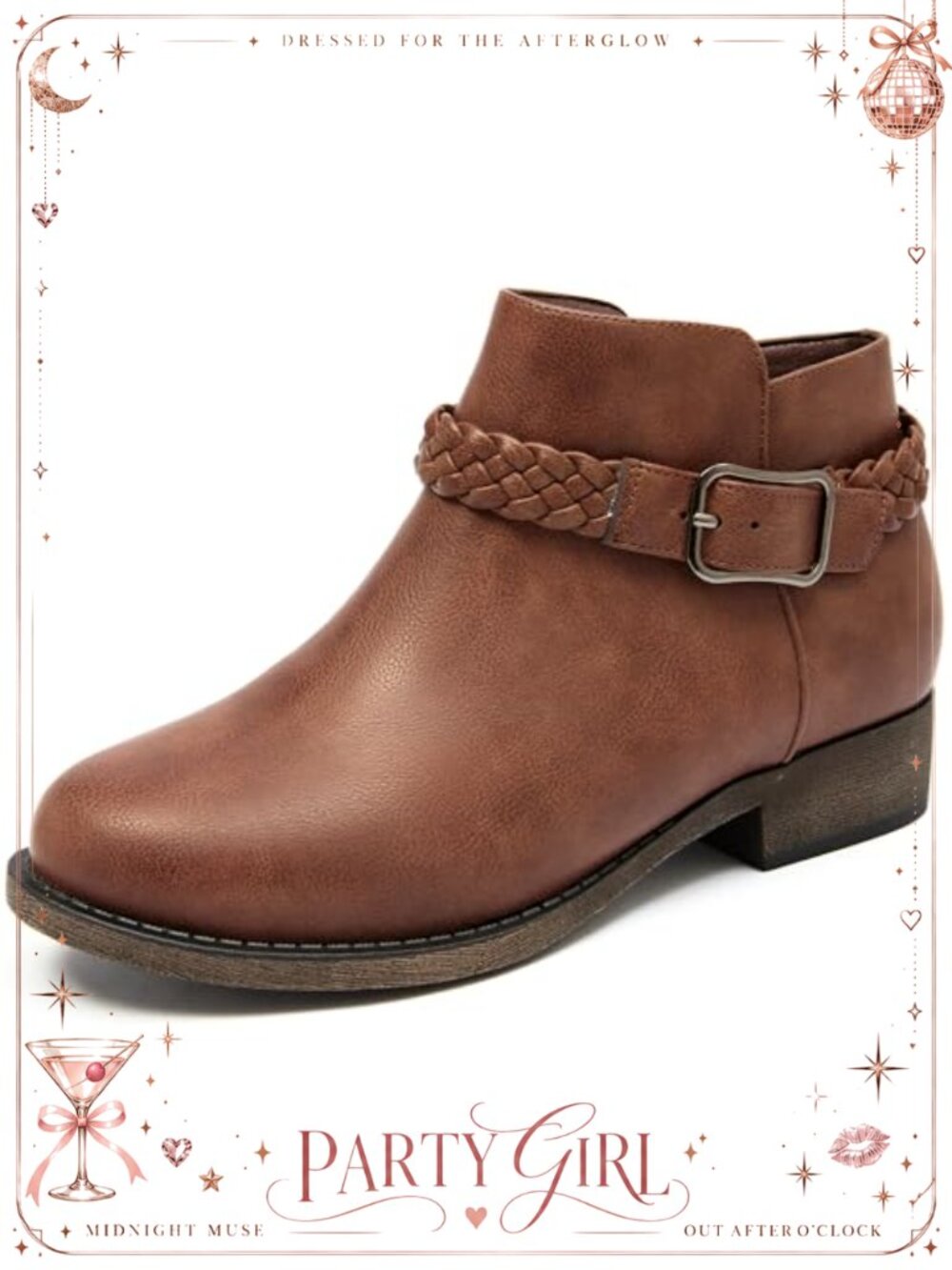 Faux Leather Ankle Booties Low Heel Side Zip Round Toe Fall Casual